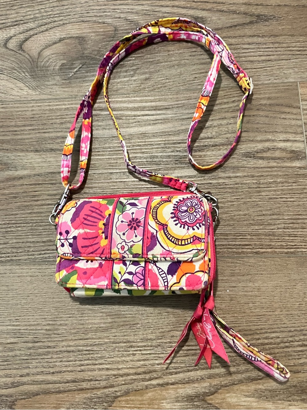 Vera Bradley All in One Floral Quilted Crossbody Bag Pink Multicolor
